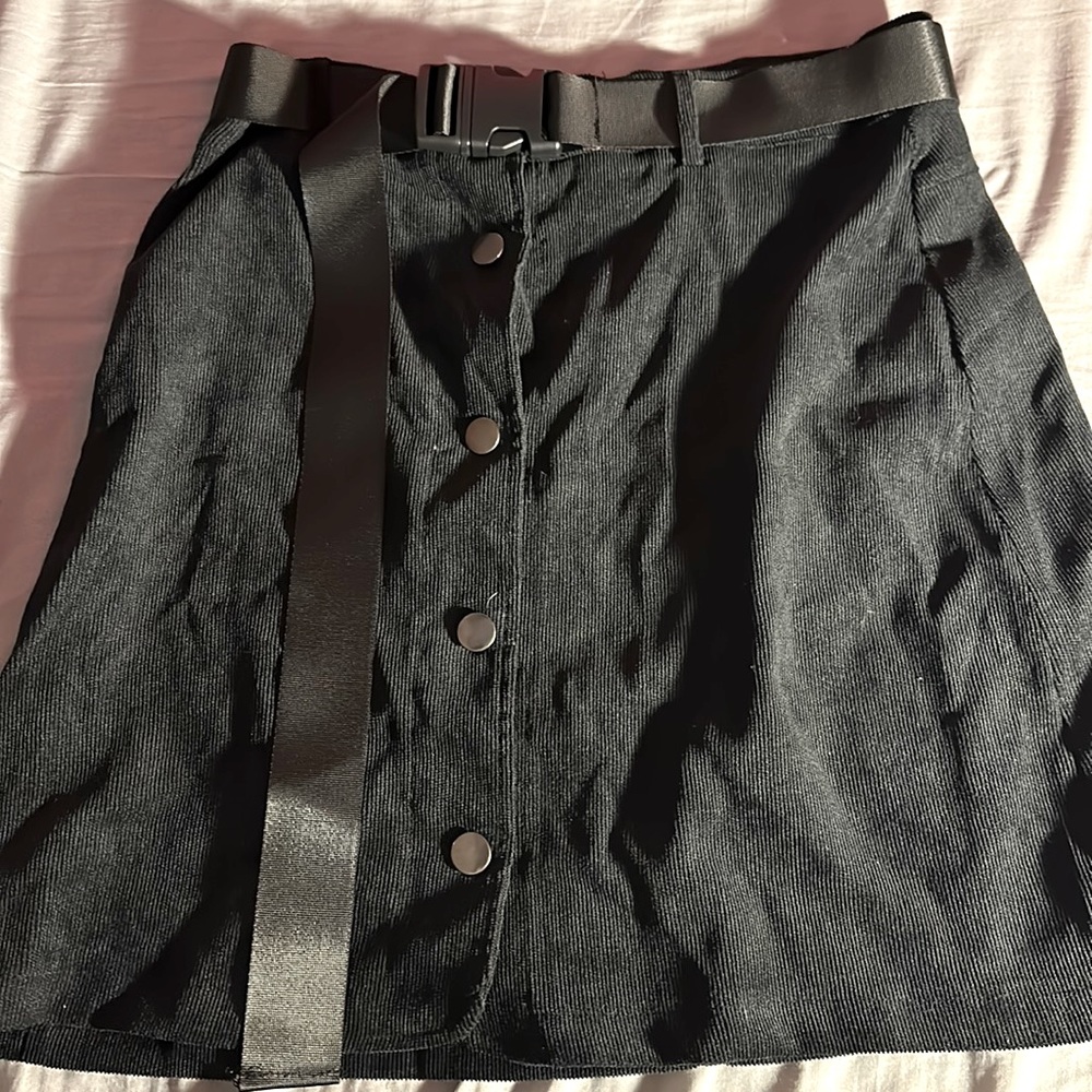 Black Jean Skirt with Buckle-Belt